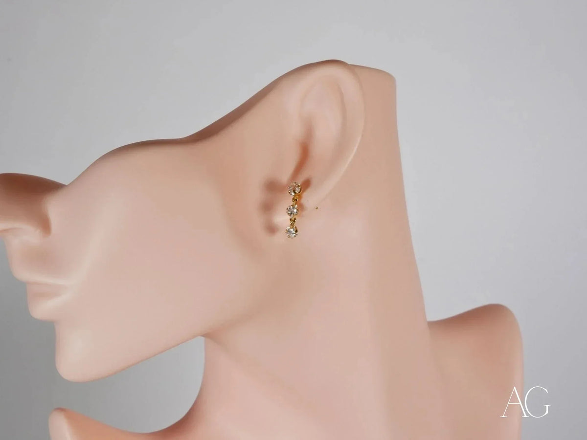 Stars Drop Earrings in certified 18k solid gold with clear gemstones