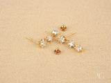 Stars Drop Earrings: Certified 18k Solid Gold Art Gold Jewelry with Clear Star Gems