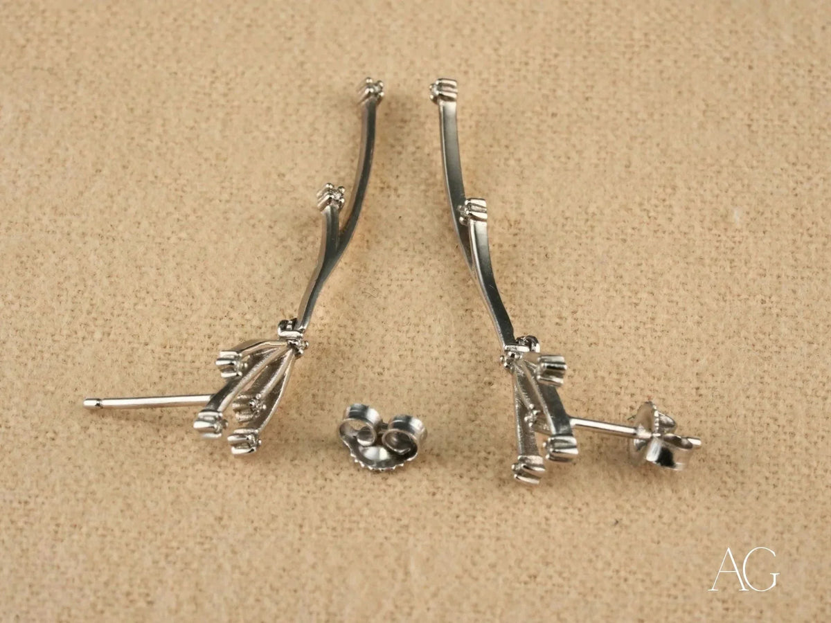 Stellar Bloom 18k white gold diamond drop stud earrings