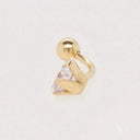 Gold triangular CZ stud earring in 18k gold bellybutton piercing