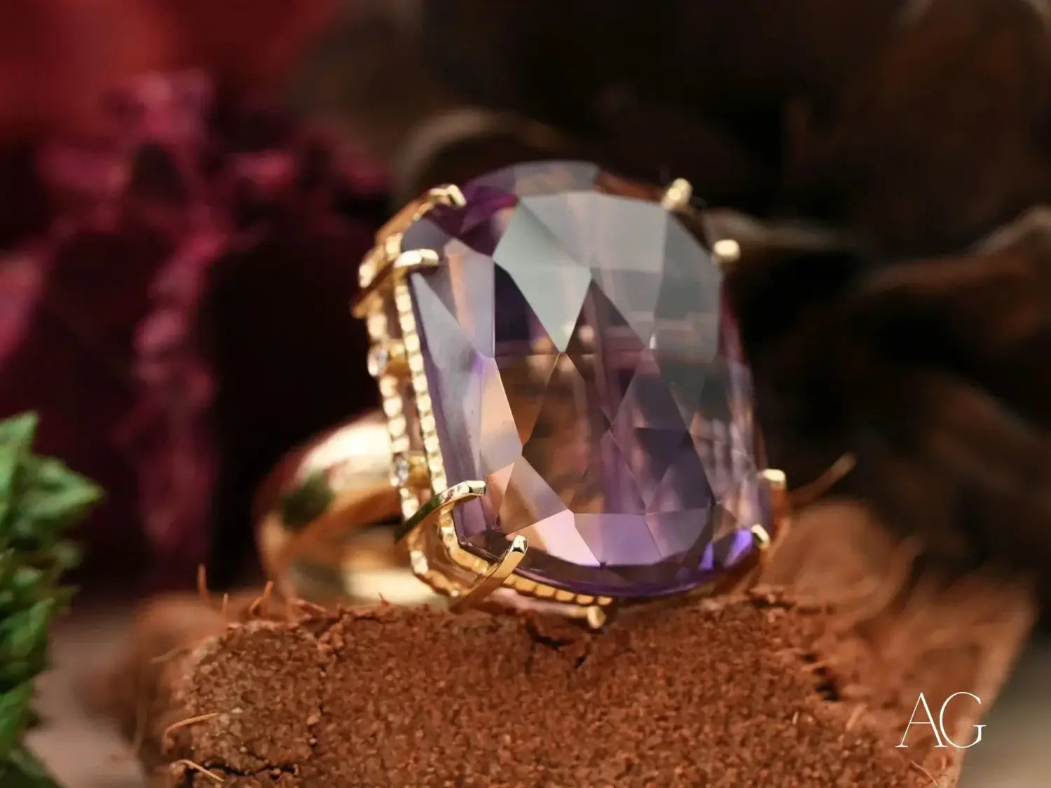 Purple Royale: 18K Yellow Gold Amethyst and Diamond Ring