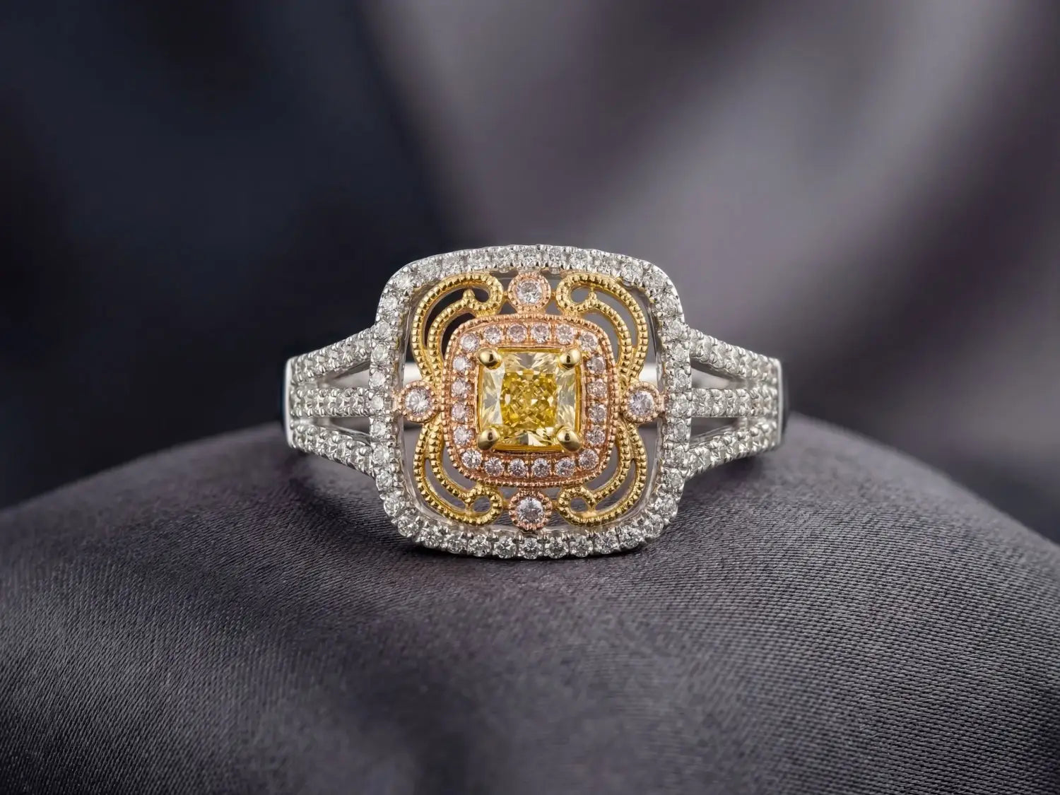 Faceted silver diamonds scattered on vibrant pink background illustrating fine jewelry and art gold history.