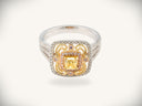 Sunburst Halo two-tone gold jewelry ring with square yellow diamond