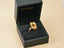 Gold ring with large multi-hued gemstone in black gift box, art gold jewelry, 18k solid gold