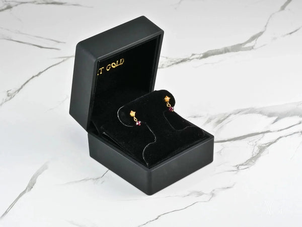 Sunset Duo 18k gold citrine and rubellite earrings in black box