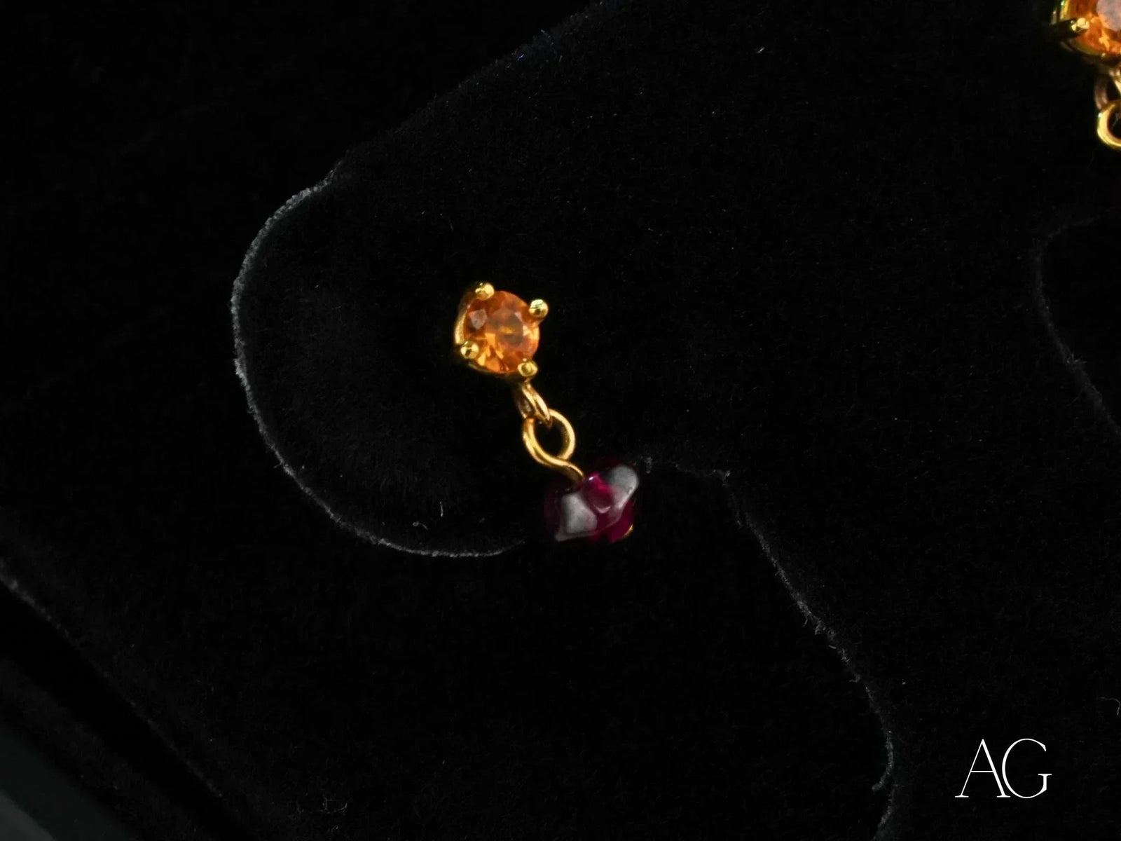 18k gold citrine and rubellite earrings with sunset duo charm