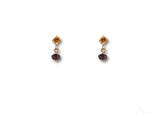 18k gold citrine and rubellite earrings with orange and red gems