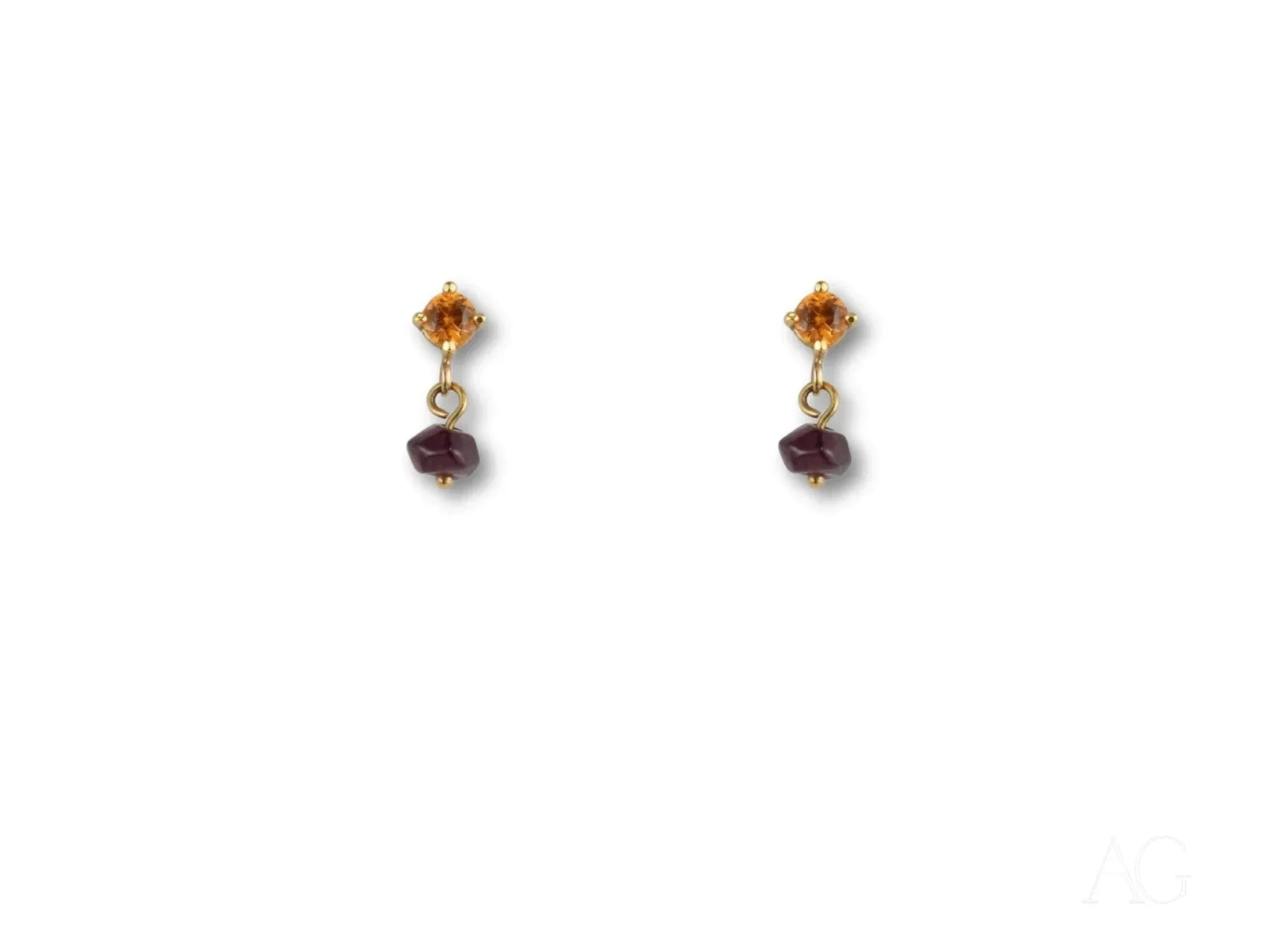 18k gold citrine and rubellite earrings with orange and red gems