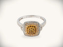 Sunset halo ring in 18k white gold with yellow and clear diamond halo by Davani