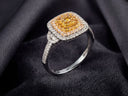 Sunset halo ring with square yellow diamond in white gold