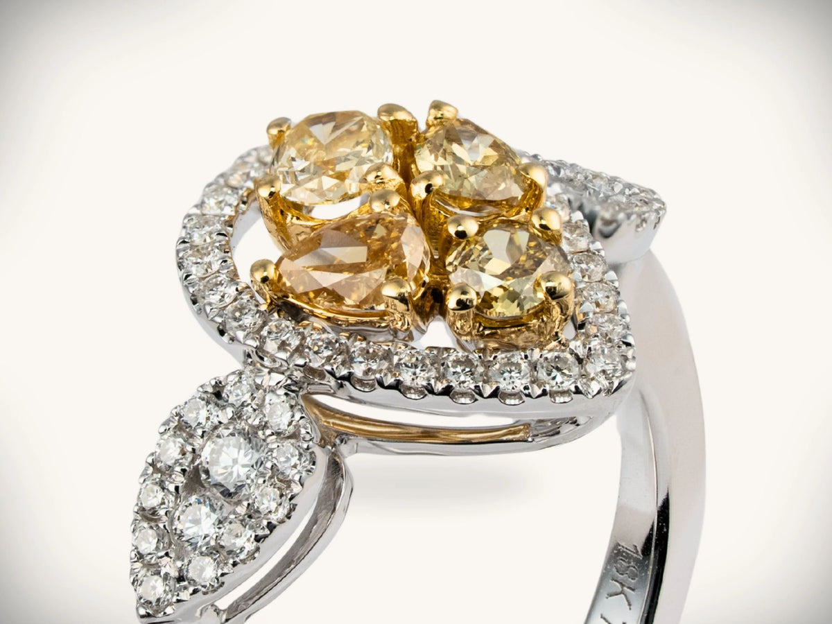 Sunshine Blossom yellow diamond ring worn on the hand