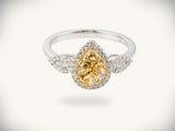 Sunshine Blossom yellow diamond ring, angled view on the hand