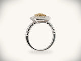Sunshine Cushion Ring: elegant two-tone white gold with yellow diamond halo
