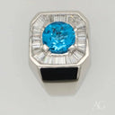 Swiss Blue Topaz Elegance Ring with silver band and diamonds