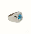 Swiss Blue Topaz Elegance Ring with white gold and baguette diamonds