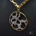 18k solid gold hearts pendant with two-tone diamond-studded abstract design