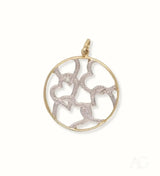 18k solid gold hearts pendant with diamond accents in art gold jewelry design