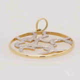 18k solid gold hearts pendant with oval abstract art design