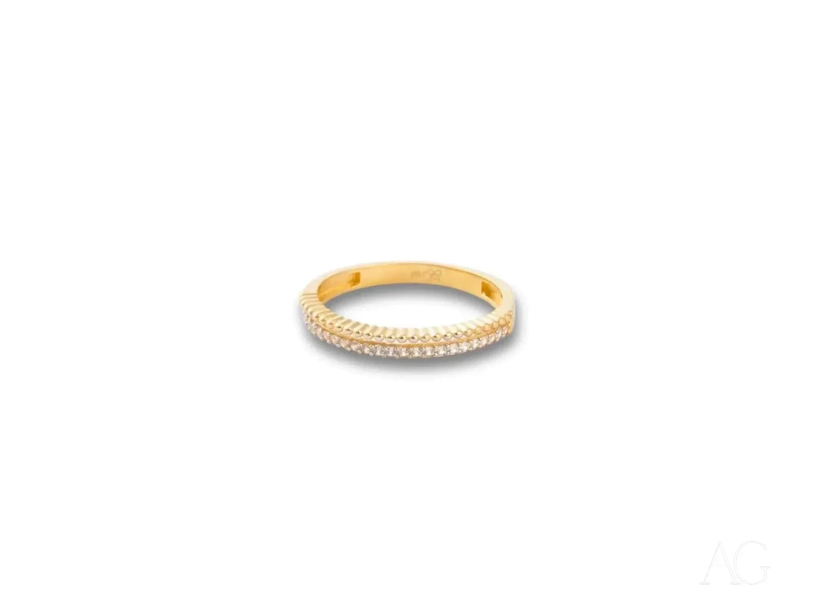 18k yellow gold cz half-round ring with two rows of diamonds
