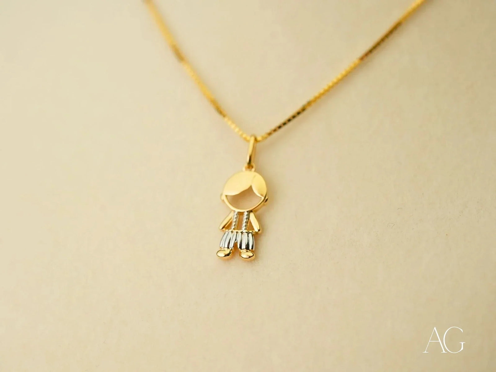 Timeless Charm 18k solid gold boy pendant necklace