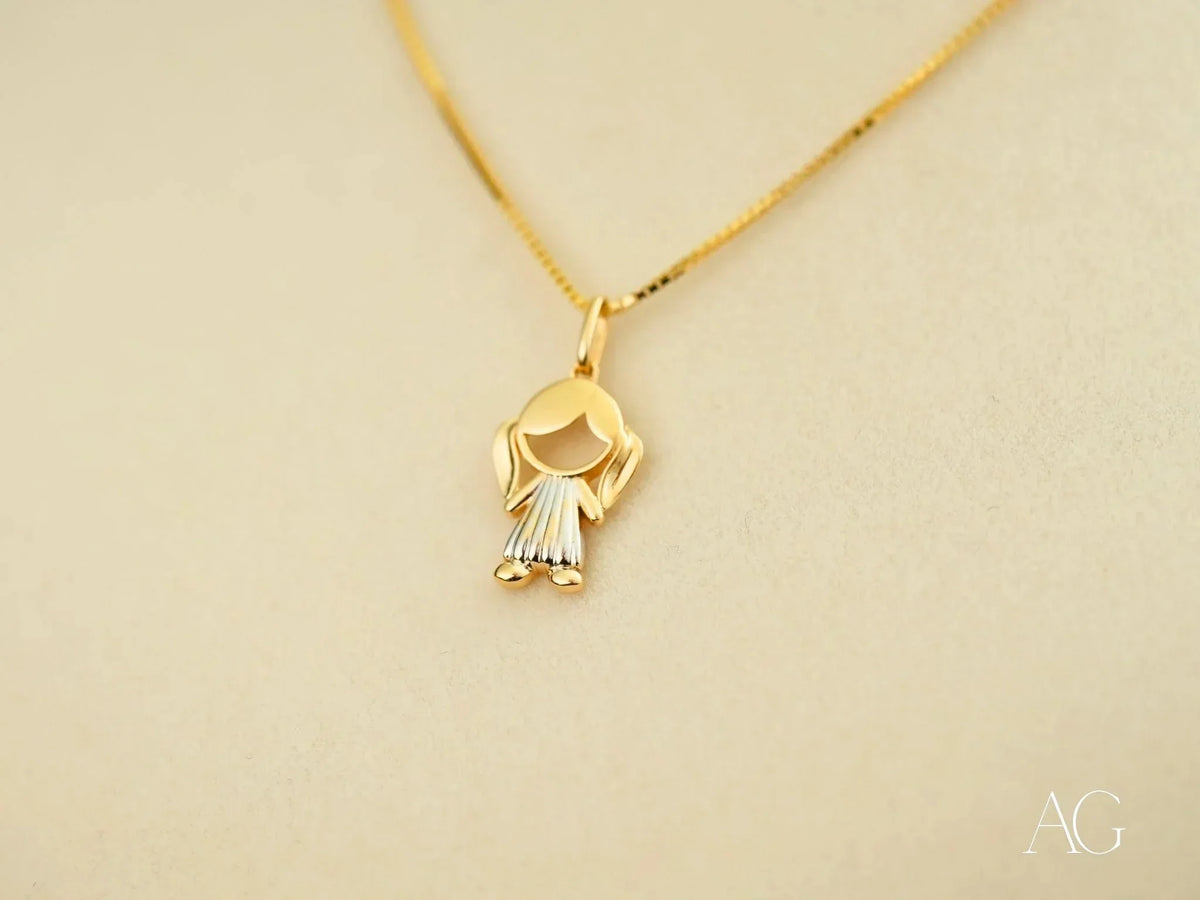 Timeless charm 18k solid gold girl pendant necklace