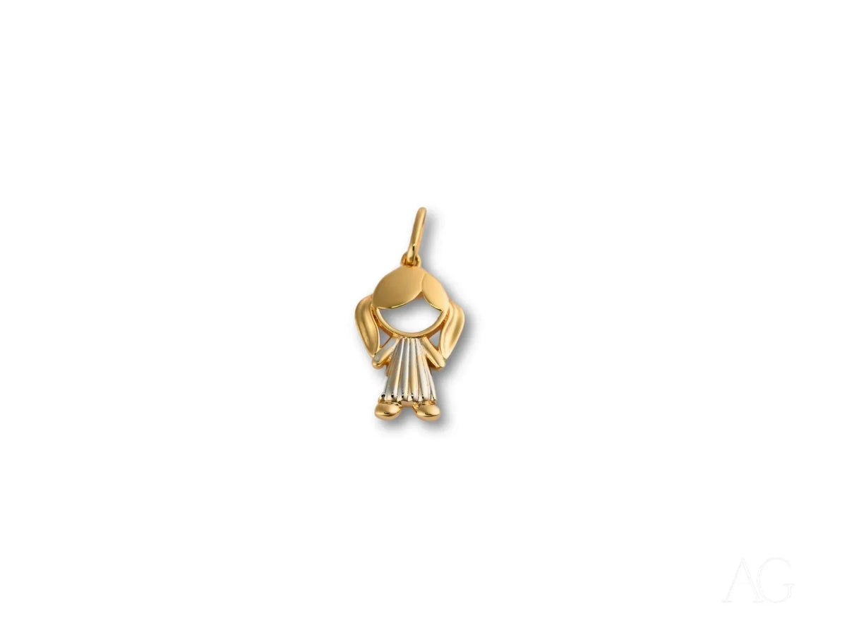 Timeless Charm 18k solid gold girl pendant with pigtails