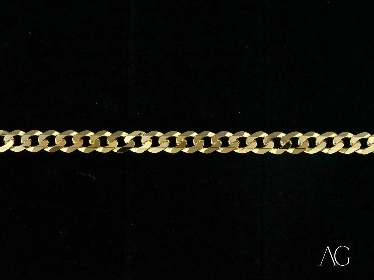 Polished 18k solid gold Cuban link bracelet with curb chain