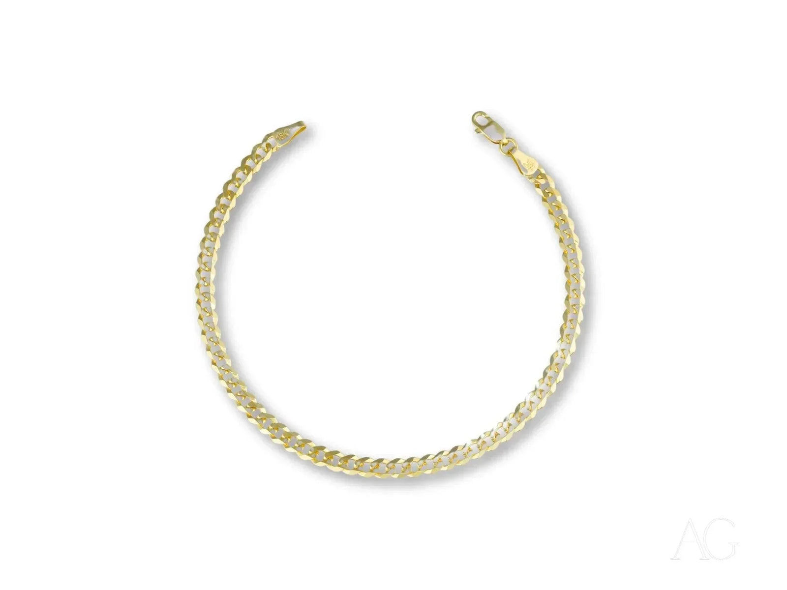 18k solid gold Cuban link bracelet with curb chain and lobster clasp