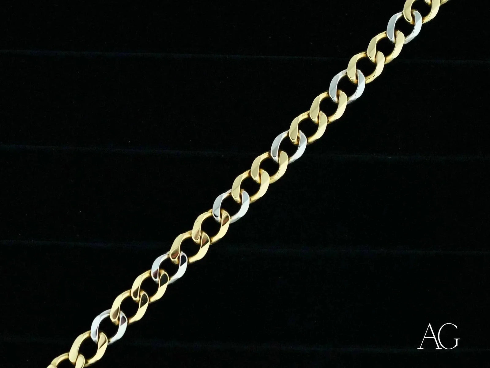 Men’s 18k white gold flat cuban link bracelet with two-tone curb chain