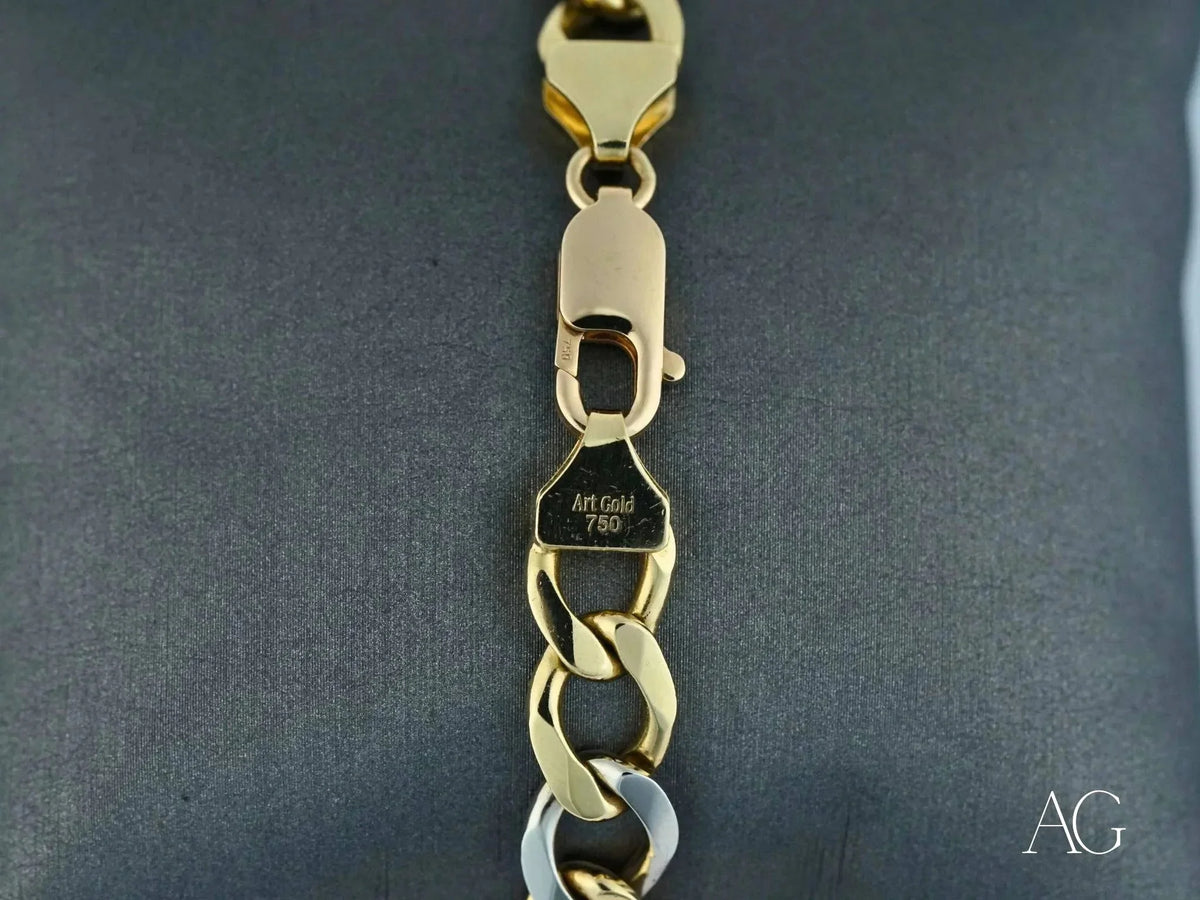 Men’s 18k white gold flat cuban link bracelet with two-tone chain and lobster clasp