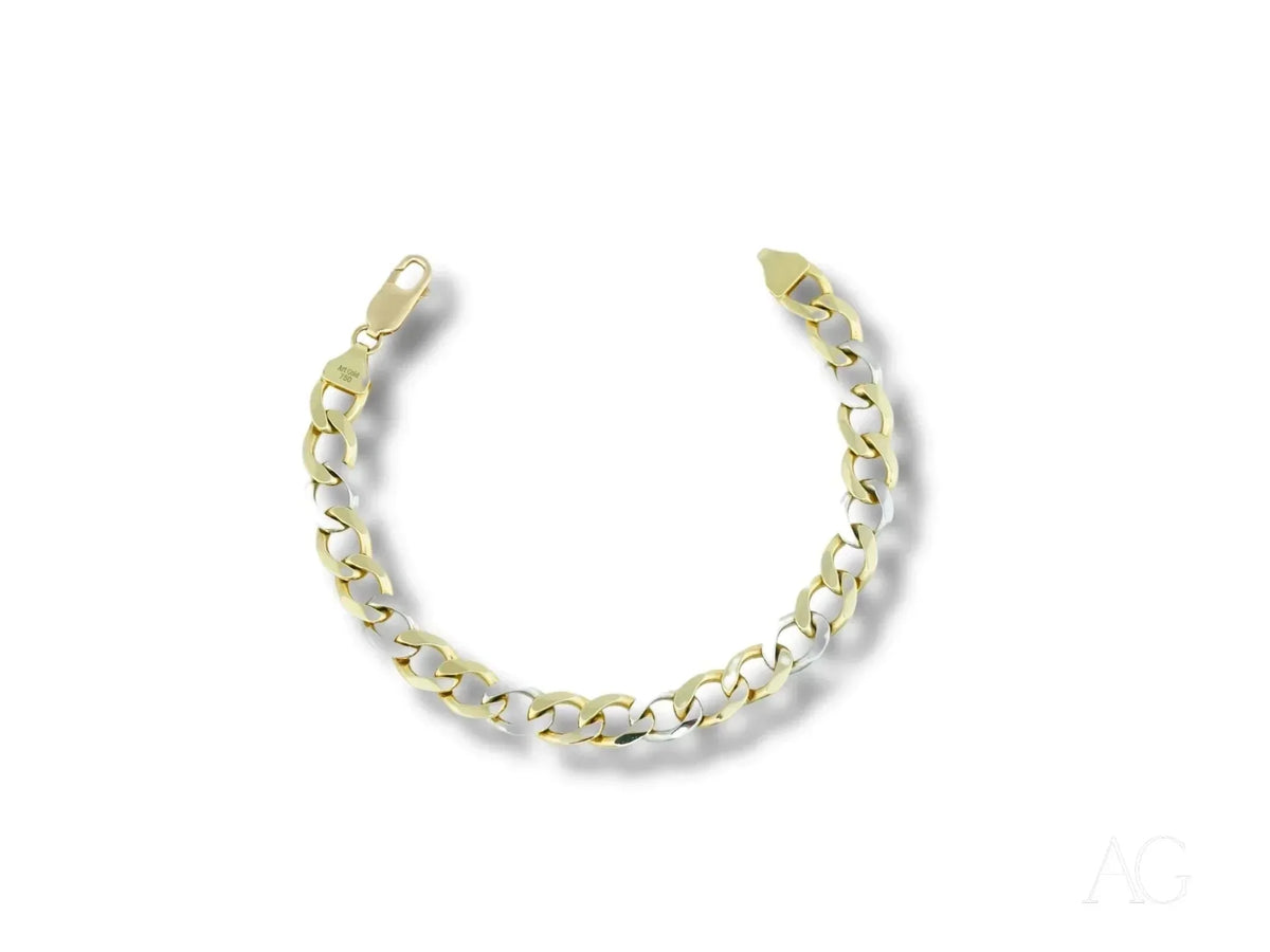 Men’s 18k white gold flat cuban link bracelet with curb design and lobster clasp