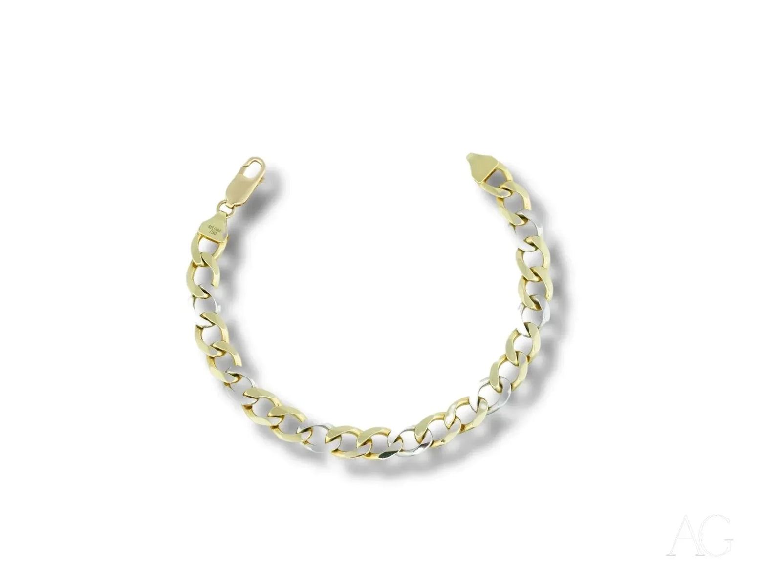 Men’s 18k white gold flat cuban link bracelet with curb design and lobster clasp