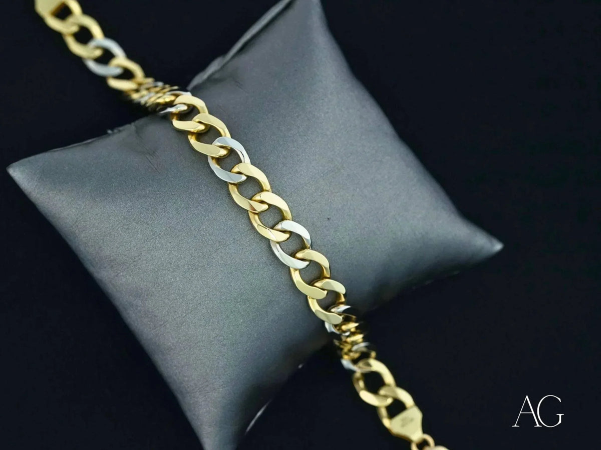 Men’s 18k white gold flat cuban link bracelet in two-tone design