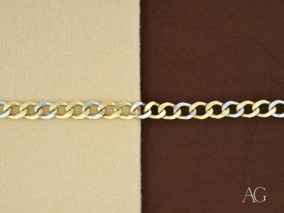 Men’s 18k white gold flat cuban bracelet in two-tone cuban link chain