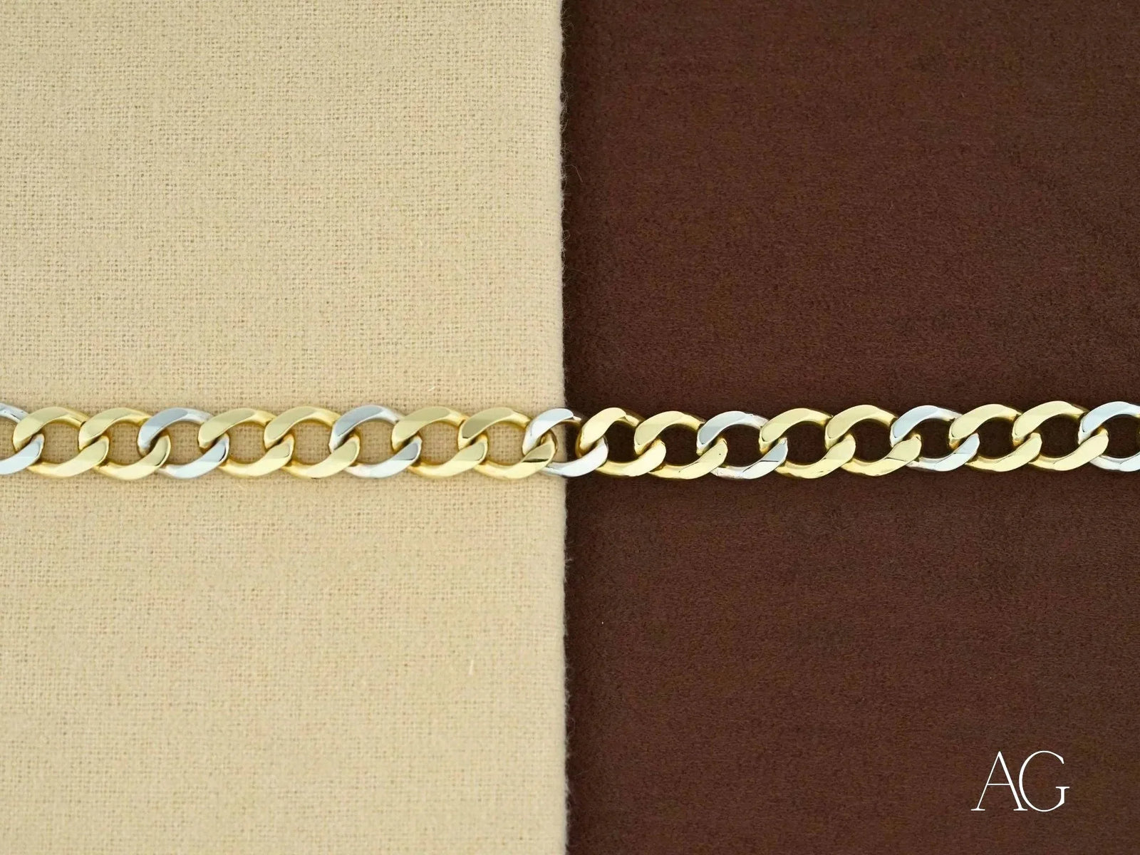 Men’s 18k white gold flat cuban bracelet in two-tone cuban link chain
