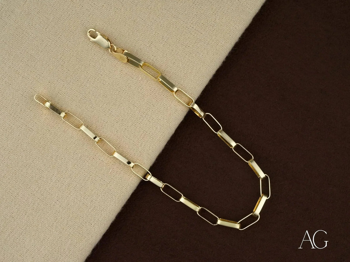 Shiny 18k solid gold classic box link bracelet with lobster clasp