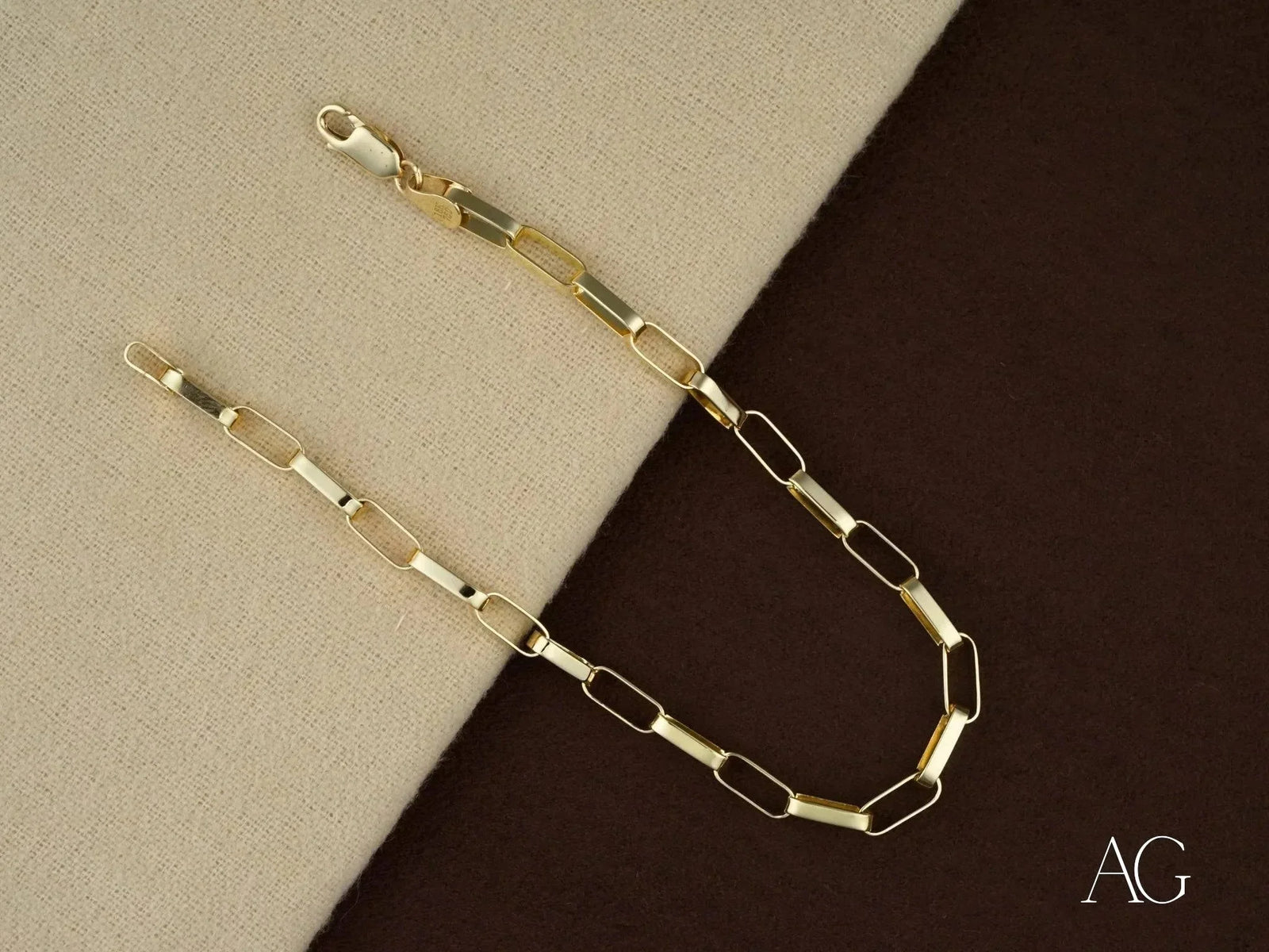 Shiny 18k solid gold classic box link bracelet with lobster clasp