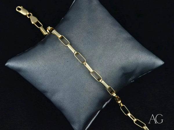 Timeless 18k solid gold classic box link bracelet with rectangular links and lobster clasp