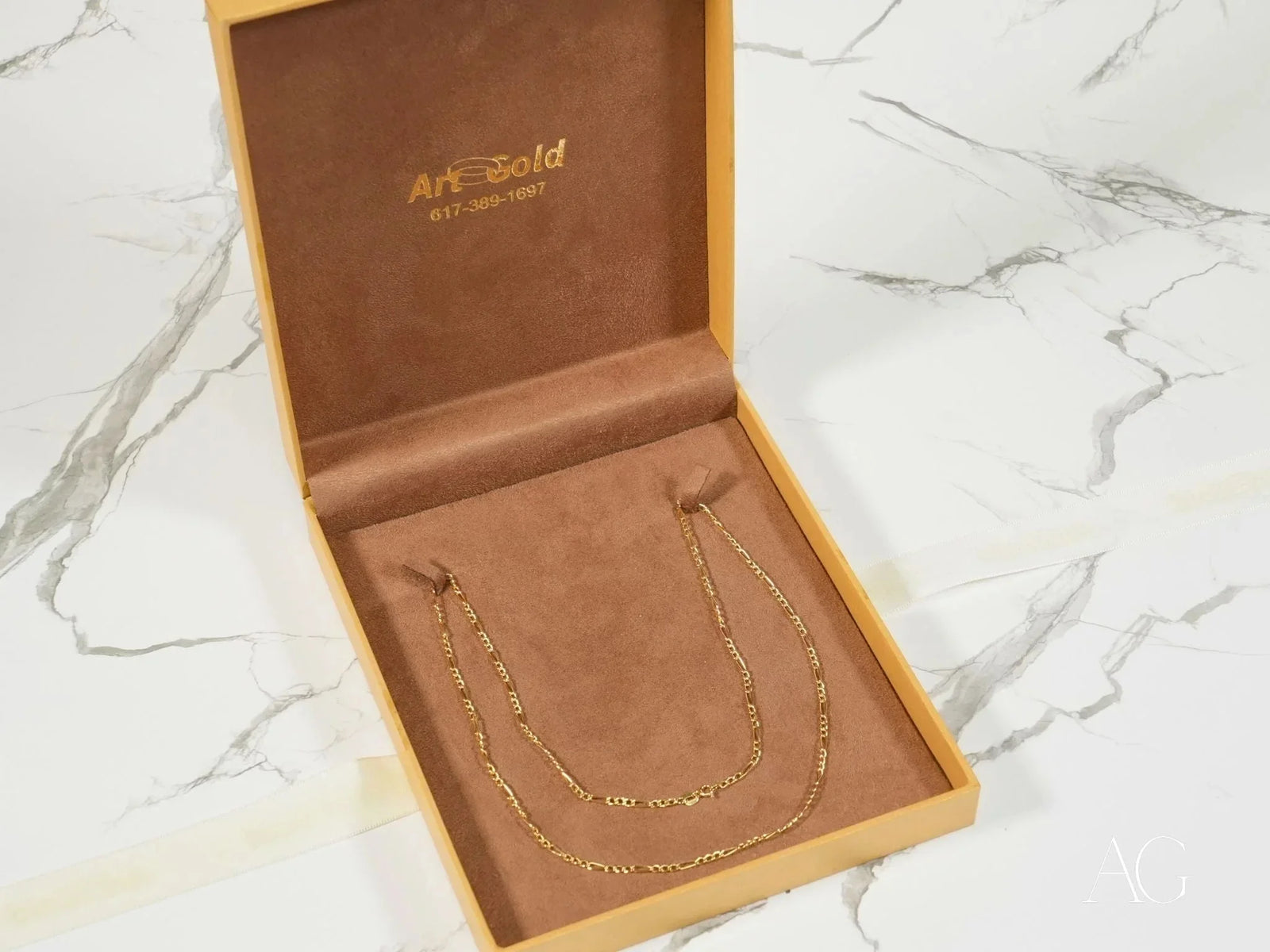 Timeless Sophistication 18K Gold Semi-Solid Figaro Chain in Open Box