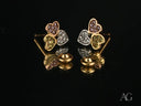 Trio Harmony 18k gold three-tone heart-shaped CZ stud earrings