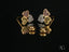 Heart-shaped diamond stud earrings in pink, yellow, and white gold from Trio Harmony art gold jewelry