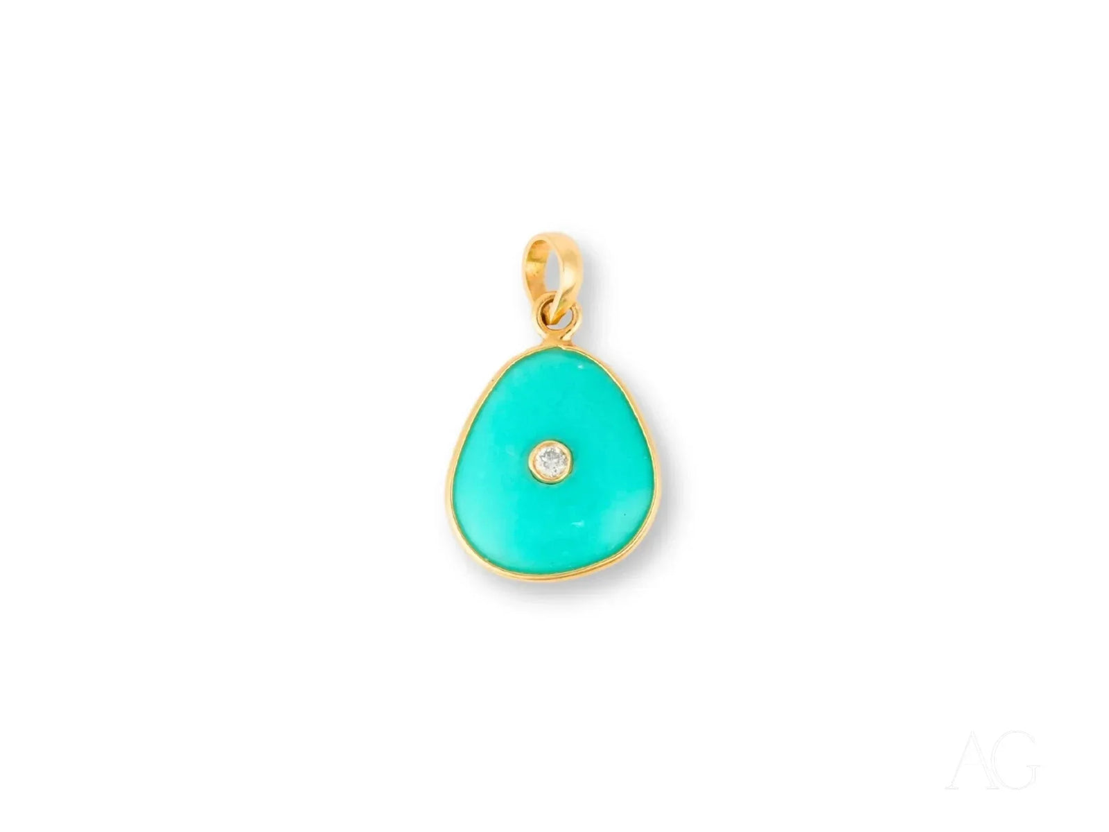 Turquoise Spark 18k solid gold turquoise teardrop pendant with diamond