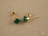 Verdant Sparkle 18k gold green CZ stud earrings with heart gemstones