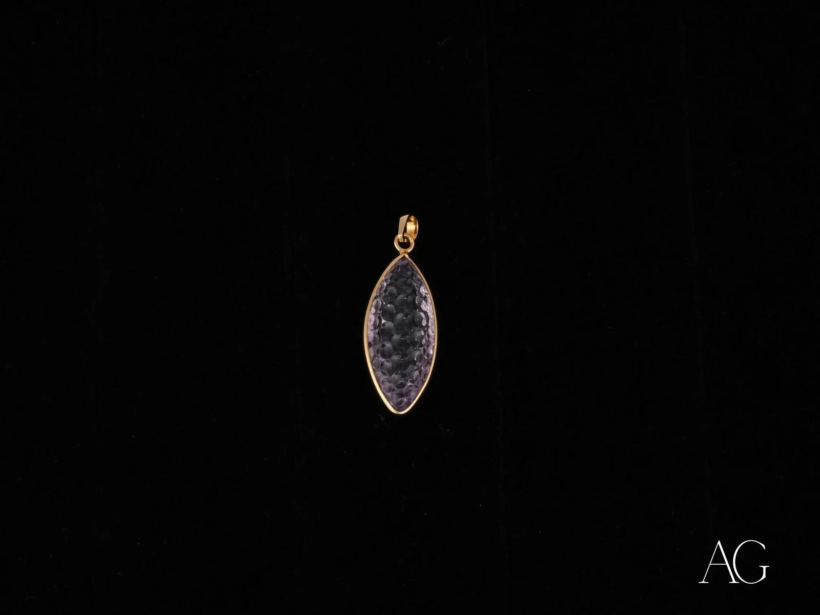 Violet Essence Amethyst Pendant with Marquise Dark Gemstone and Gold Bail