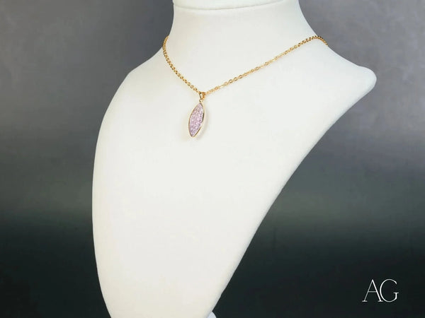 Violet Essence amethyst pendant in art gold jewelry with marquise pink stone