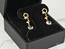 Whispering Butterflies 18K gold crystal drop earrings with flower stud and butterfly charm