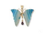Wings of Elegance: 18k solid gold butterfly pendant with blue agate wings