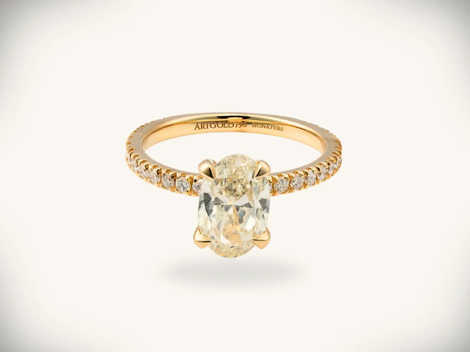 Oval yellow diamond 18k gold engagement ring with hidden jewelry compartments
