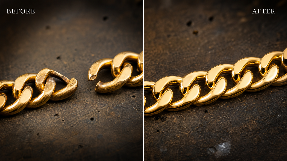 Before and after jewelry repair at ArtGold Everett, MA